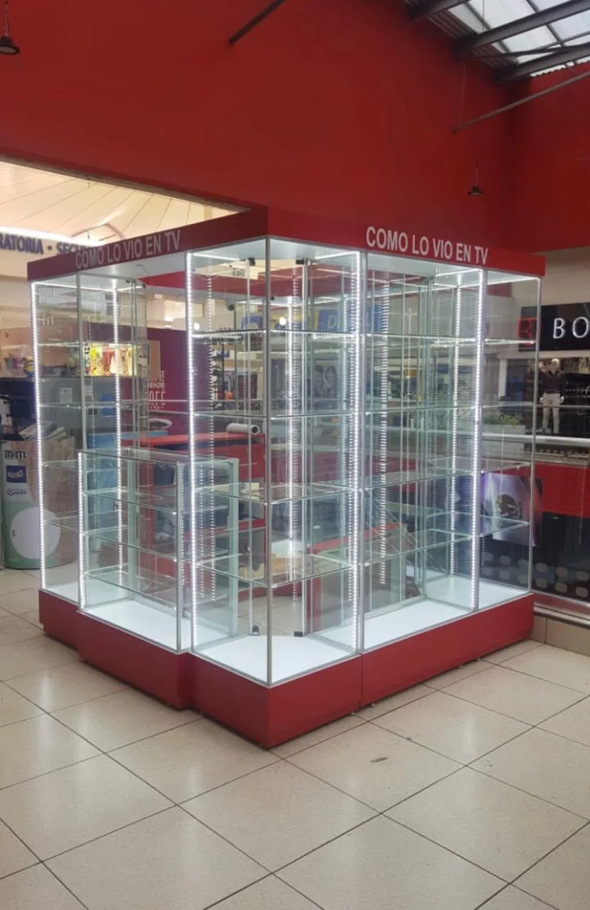 Video de vitrina comercial de vidrio instalada en punto de venta